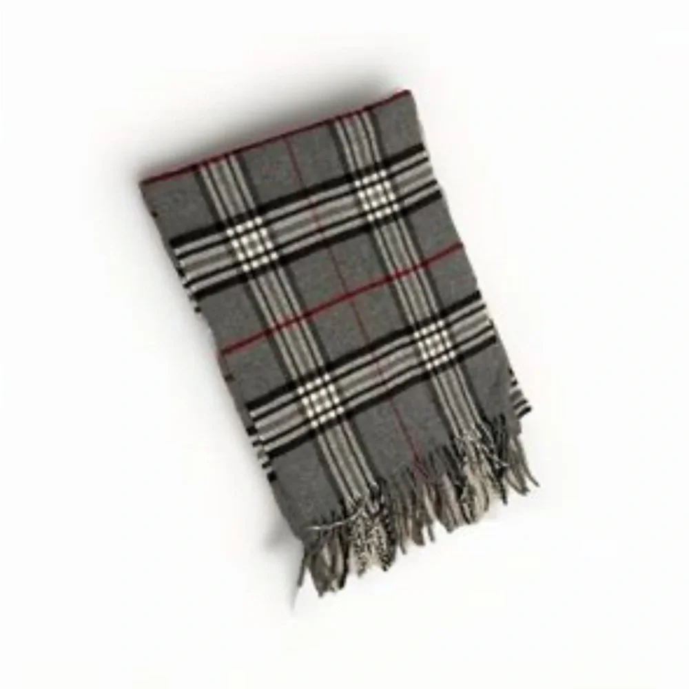 The Men's Store Bloomingdale’s Charcoal Red Checkered Scarf Made in Germany EUC